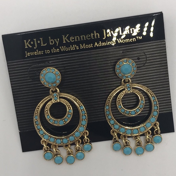 Kenneth Jay Lane Jewelry - Kenneth Jay Lane "Social Circle" Earrings Turquoise Boho